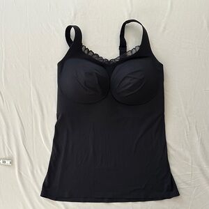 E&B Black Lace-Trim Support Cami with Built-In Removable Cups